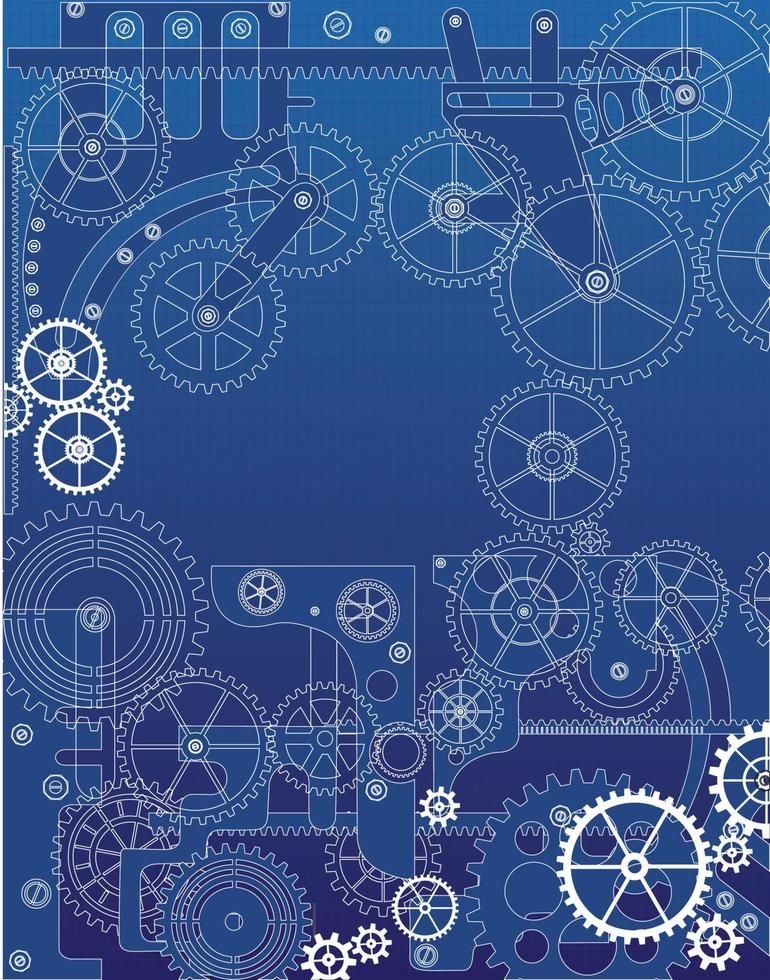 Elements of the mechanism on a blue background vector