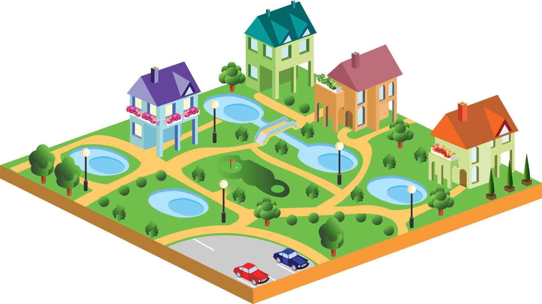 village houses in isometric projection vector