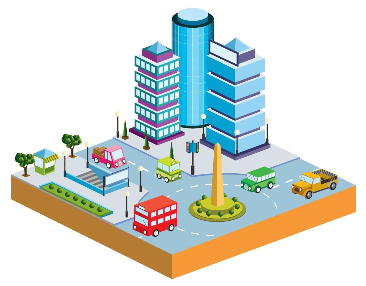 Town in isometric view with the landscape vector