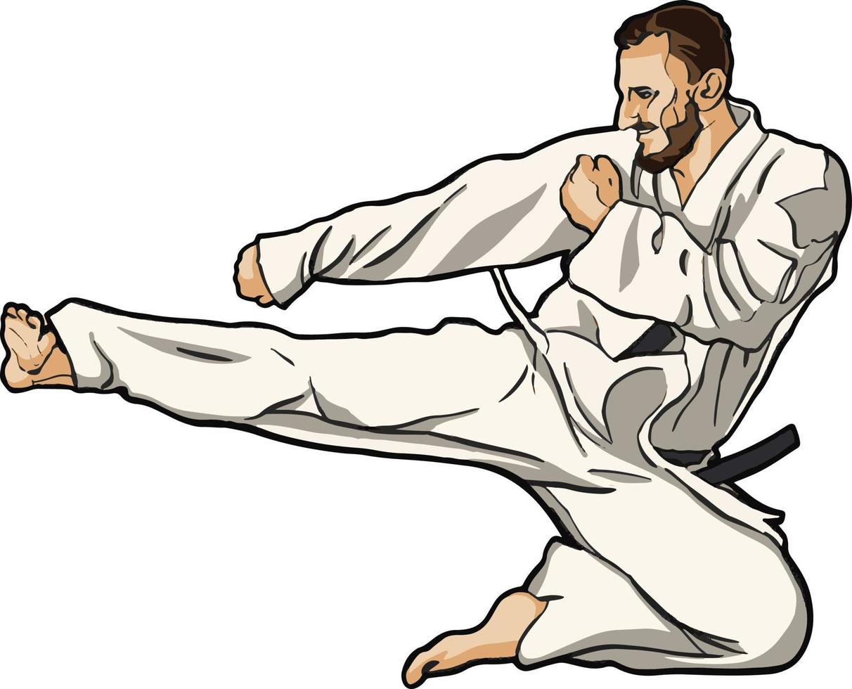 karate jump kick action vector