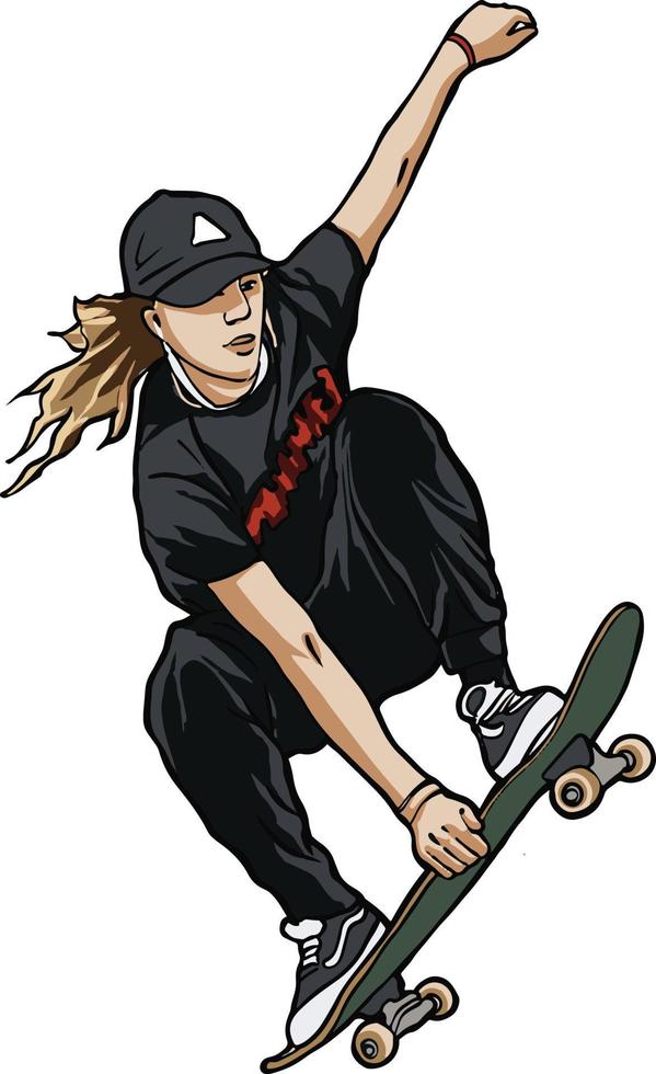 patineta adolescente salto vector