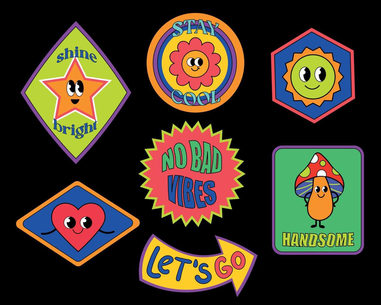 Retrowave Stickers in Geometric Shapes. Vector Illustration of y2k, 90s Graphic Design Hipster Badges