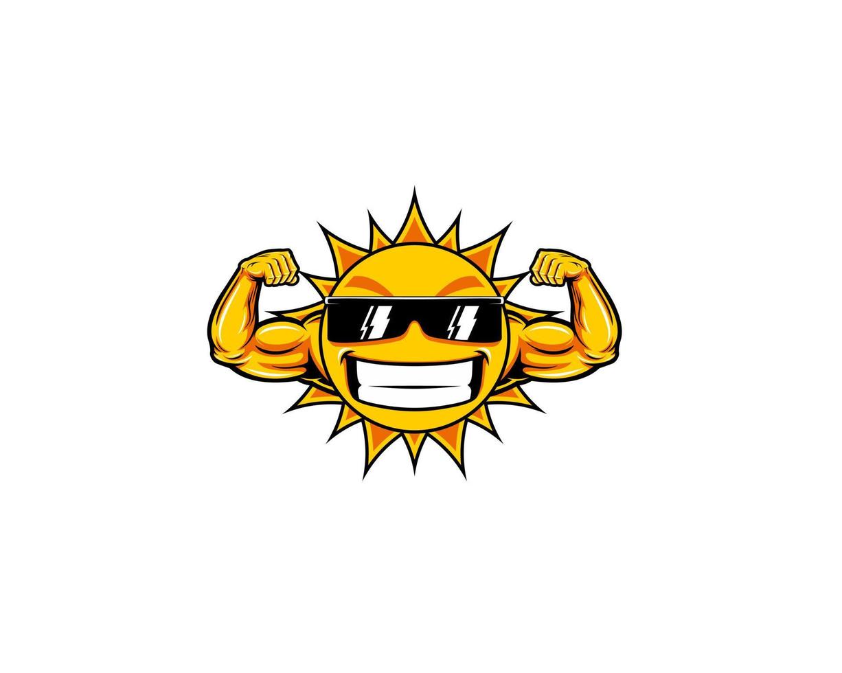 sun muscle funny mascot illustration vector