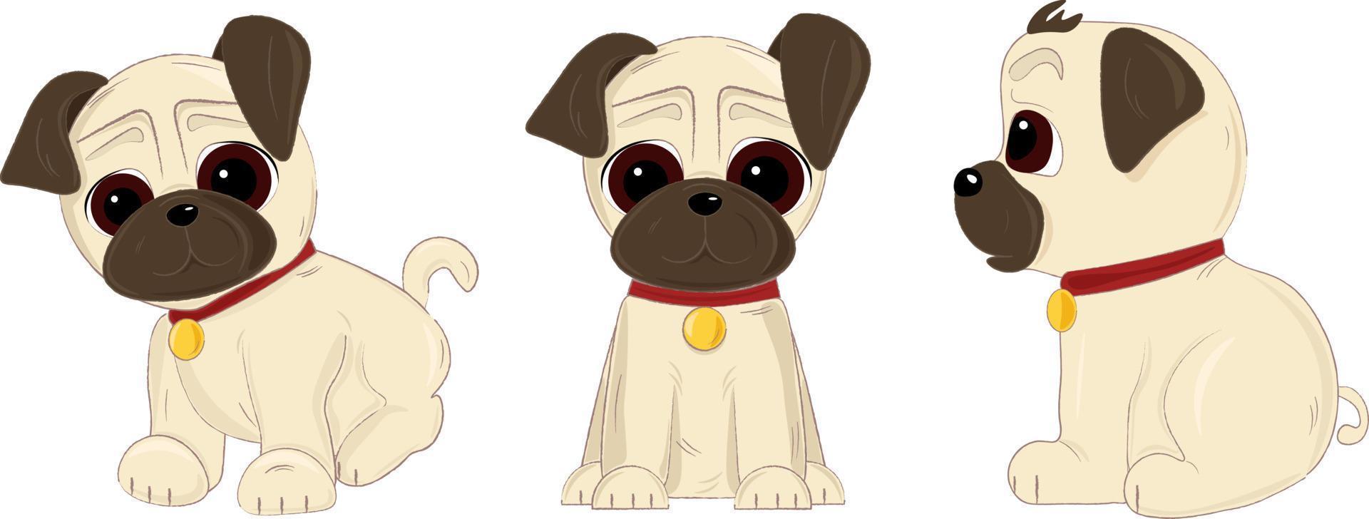 cute pug dog illustration set vector