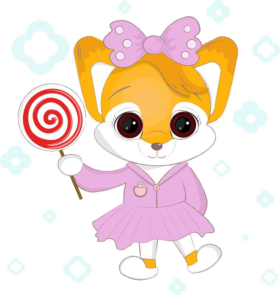 illustration of little cute fox with lollipop vector