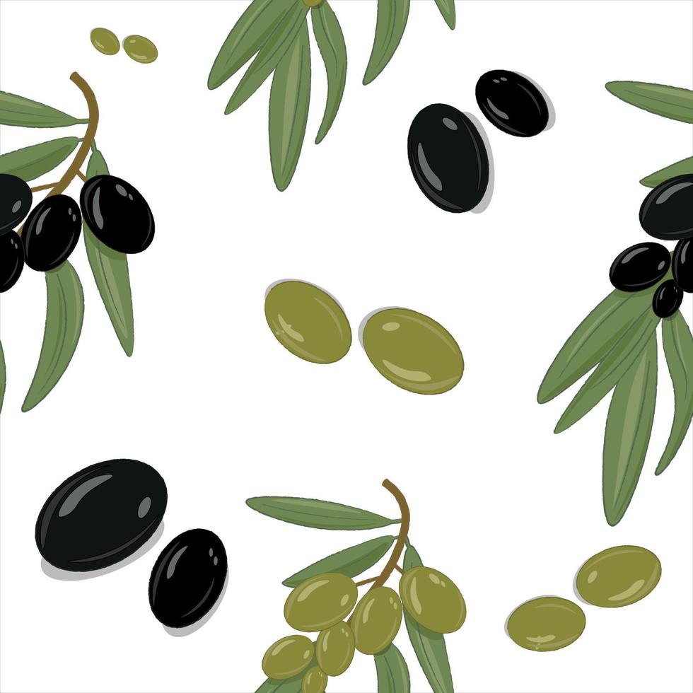pattern with black and green olive branches vector