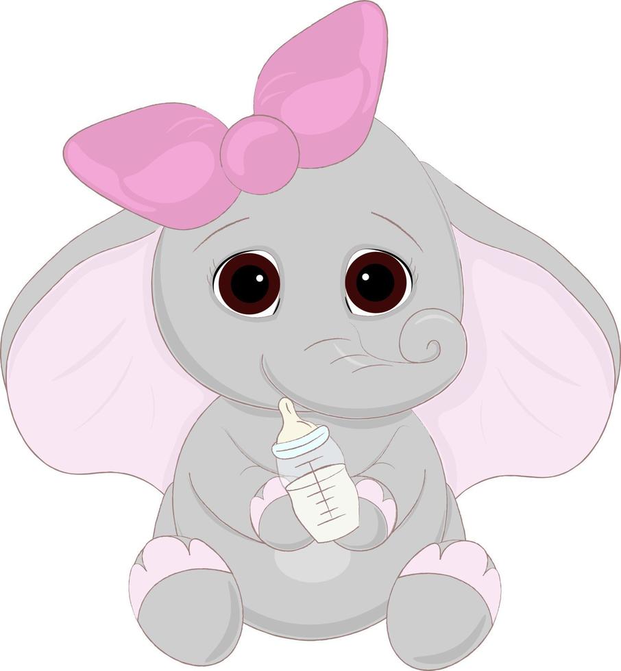 illustration of a cute elephant with a bow and a bottle vector