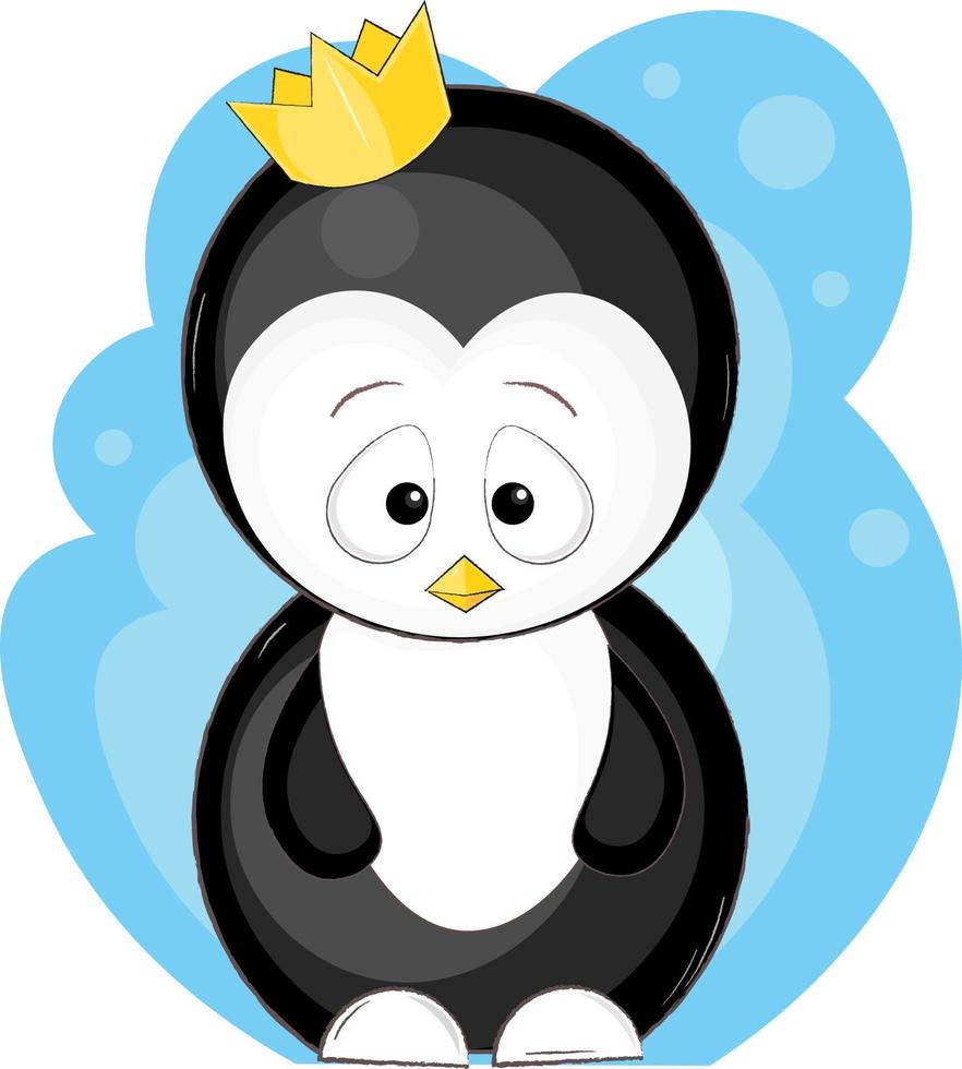 lindo bebé pingüino con corona vector