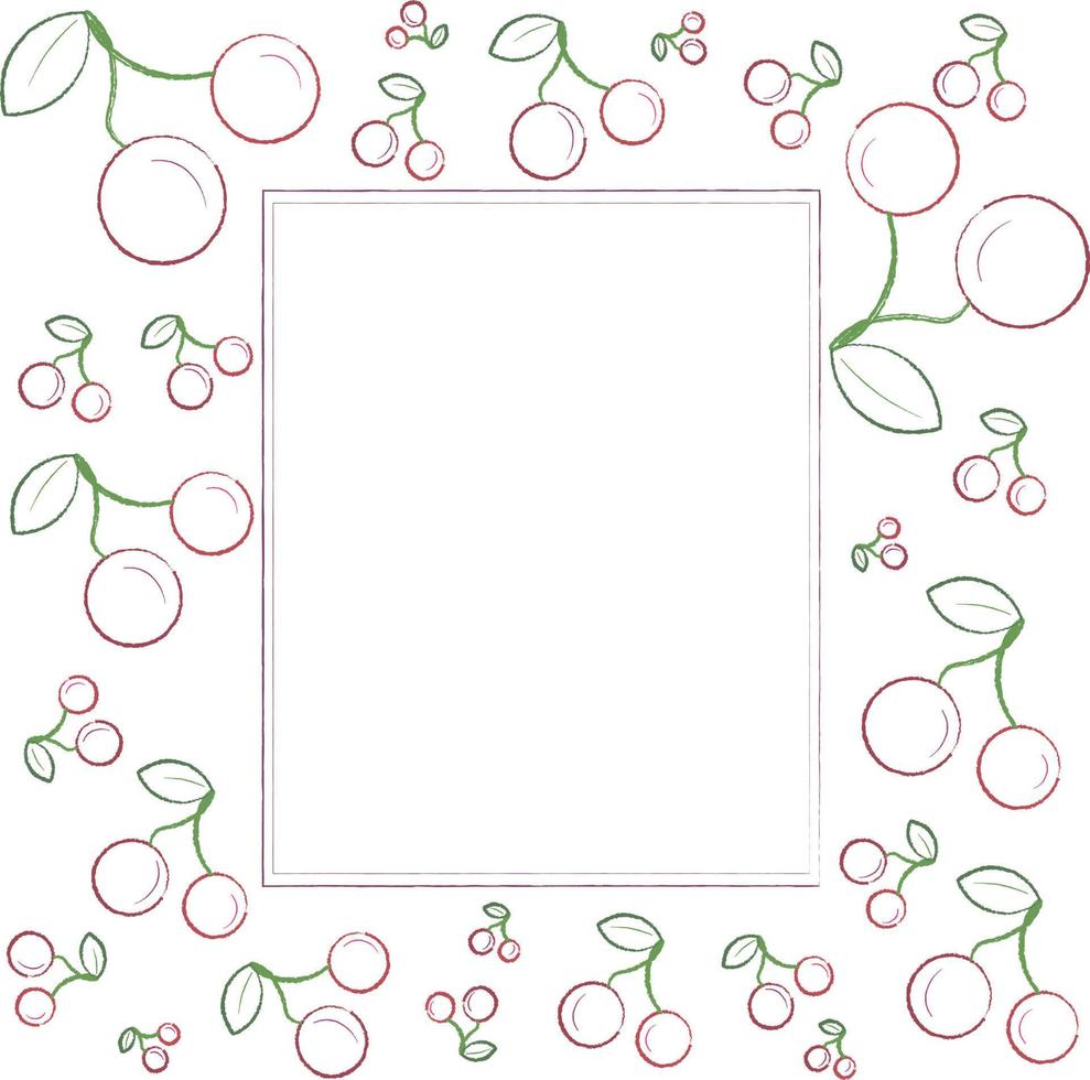 frame with cherries and leaves vector