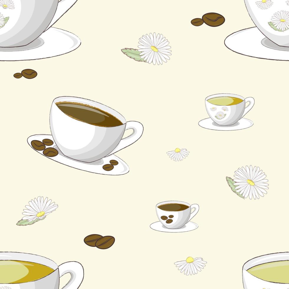 pattern with mugs of coffee and tea vector