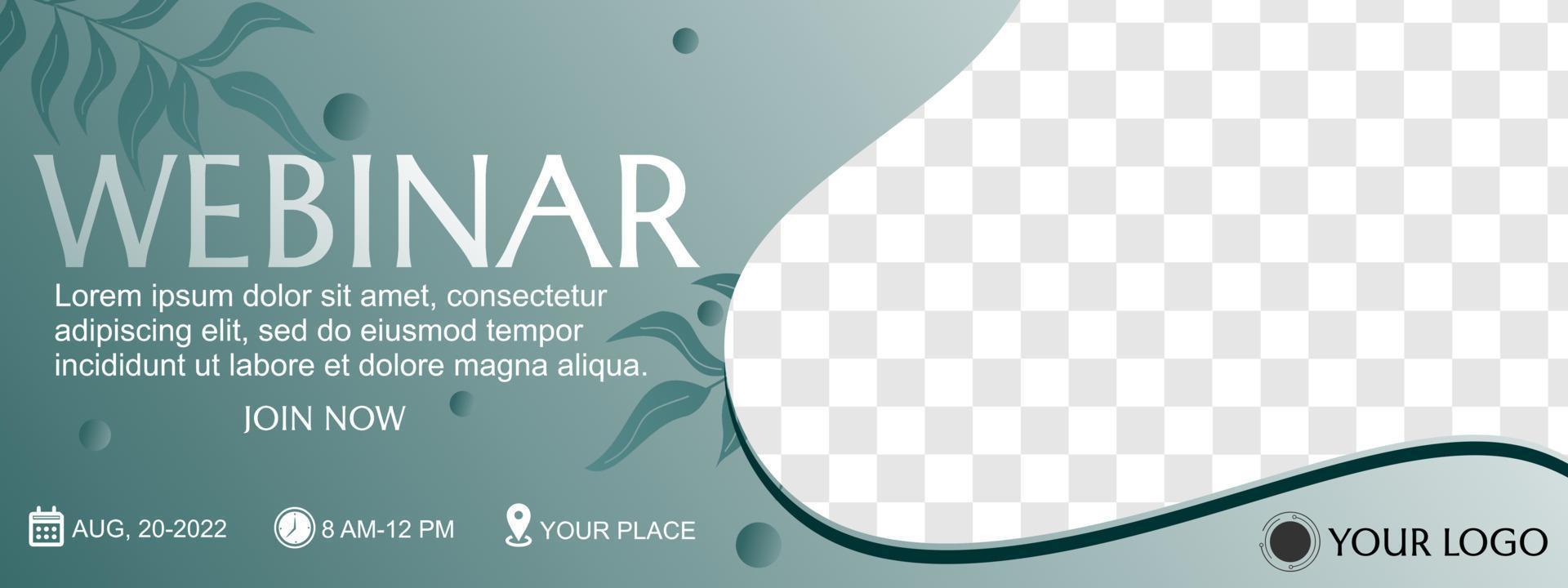 portada de banner de seminario web para plantilla de redes sociales. diseño natural con elementos de hoja vector