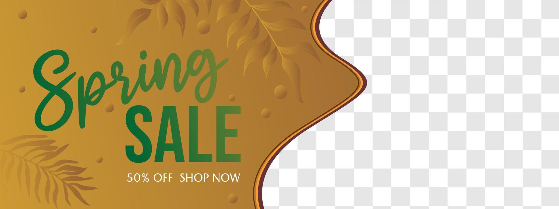natural themed discount advertising banner design. brown color background with leaf elements vector