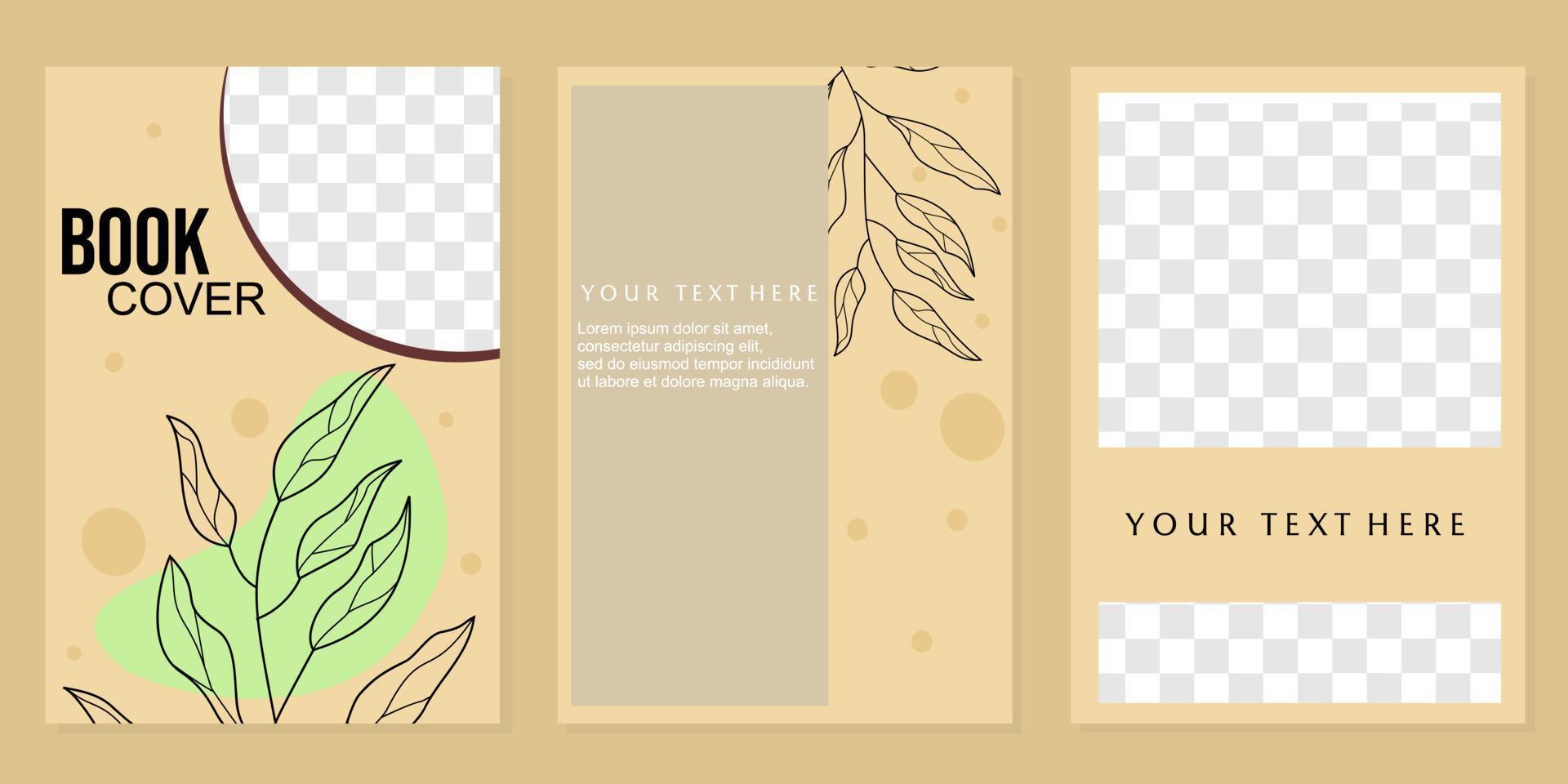 brown natural theme book cover template. background with hand drawn leaf elements vector