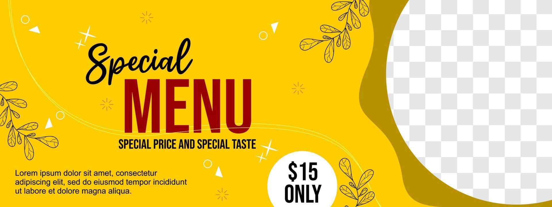 yellow food banner. social media cover design. memphis background vector