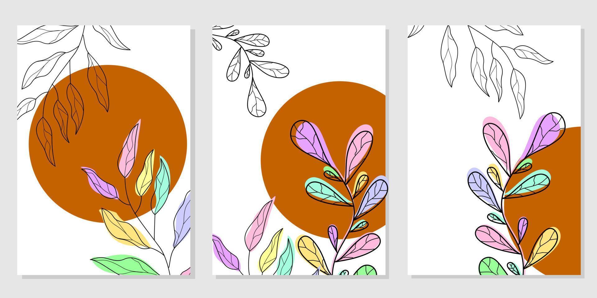 conjunto de plantillas de decoración de paredes.fondo con coloridos adornos florales. diseño de portada vector