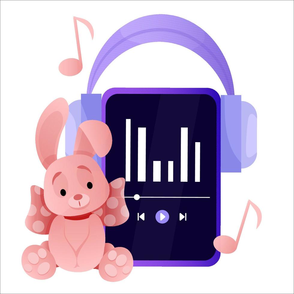 Purple tablet with a cute pink bunny in front vector