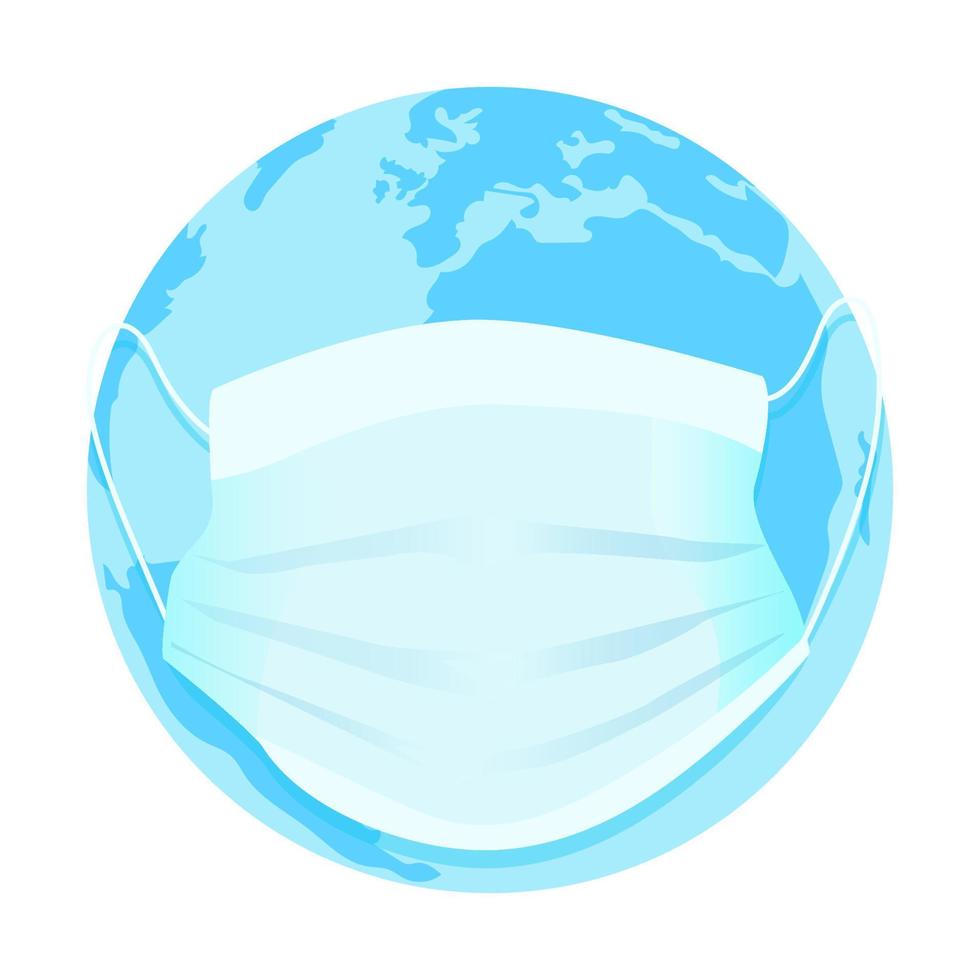 blue planet with medical mask vector