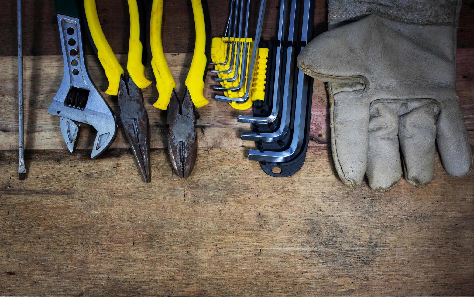 Tool kit renovation on grunge wood photo