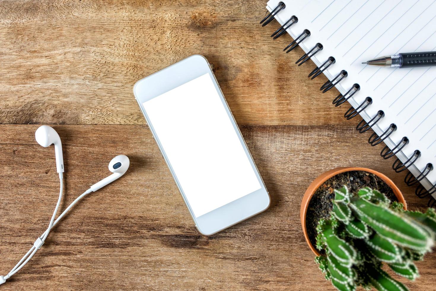 empty screen of smart phone on desk work. photo