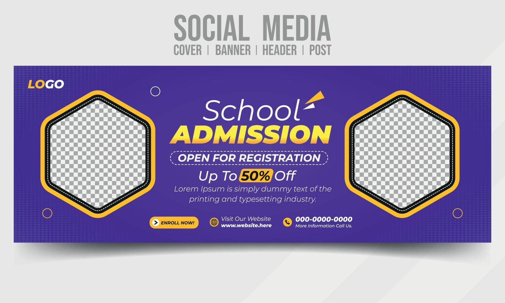 School admission registration social media cover banner header post vector template design