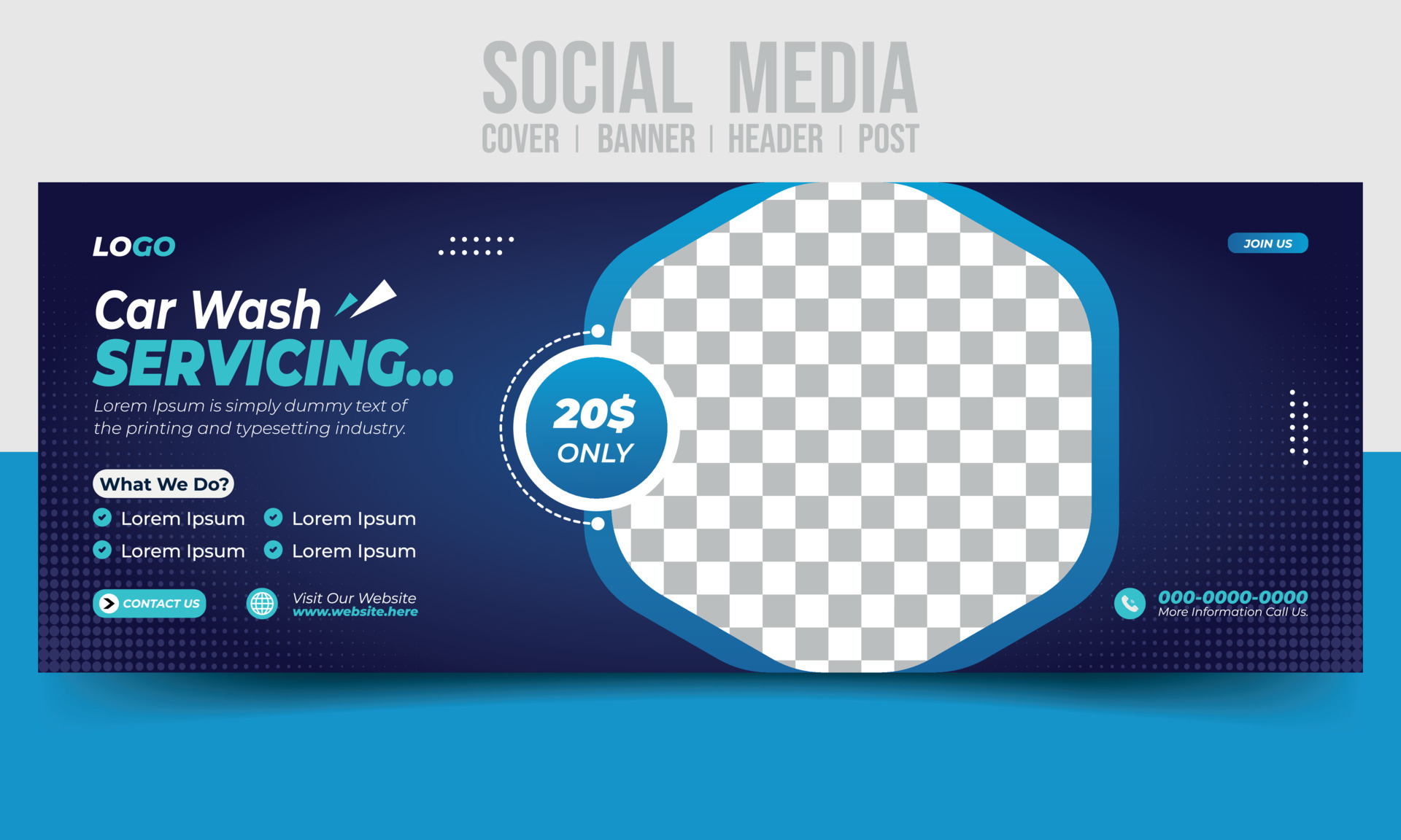 Modern Car wash servicing social media cover banner header post vector