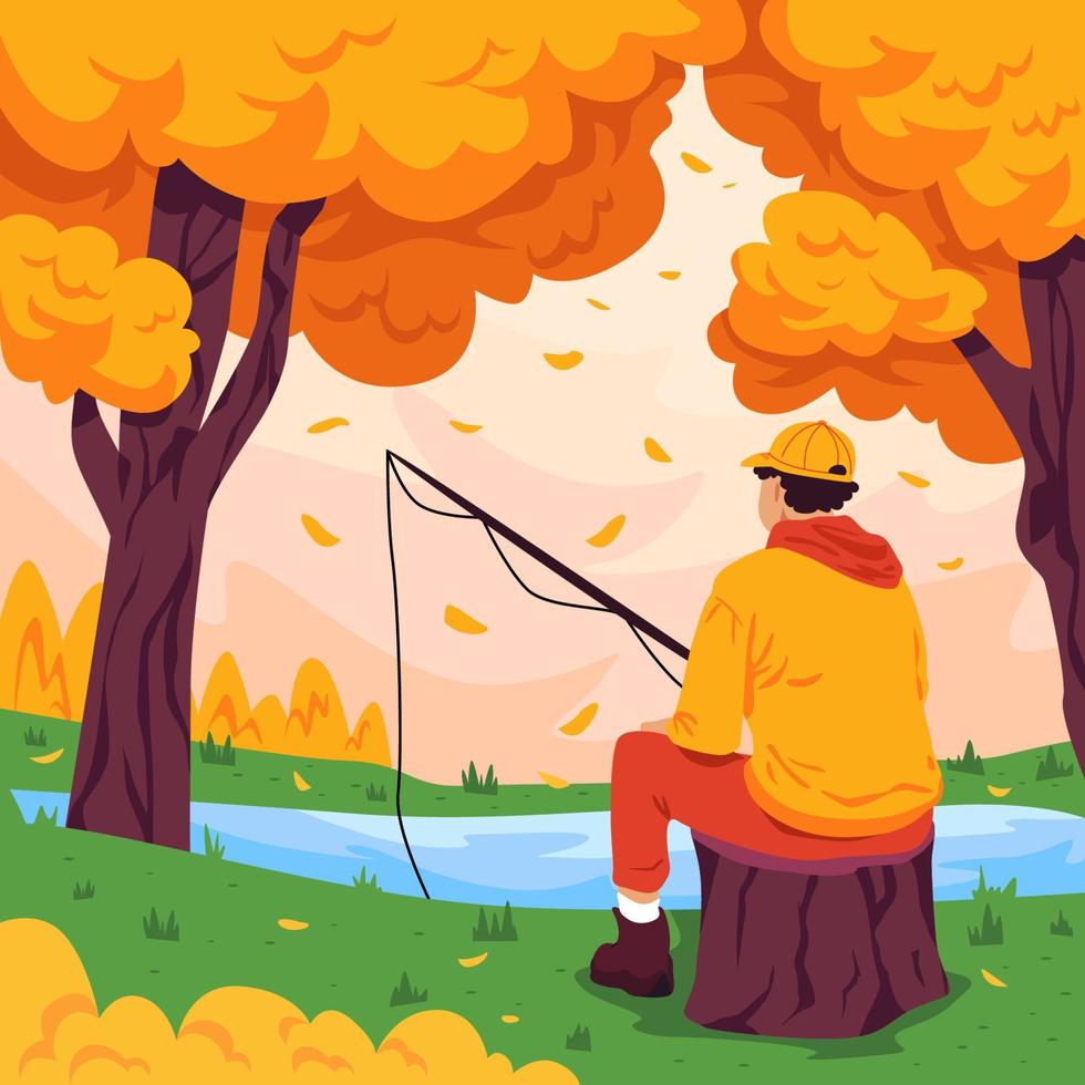 Fishing on Fall Concept vector