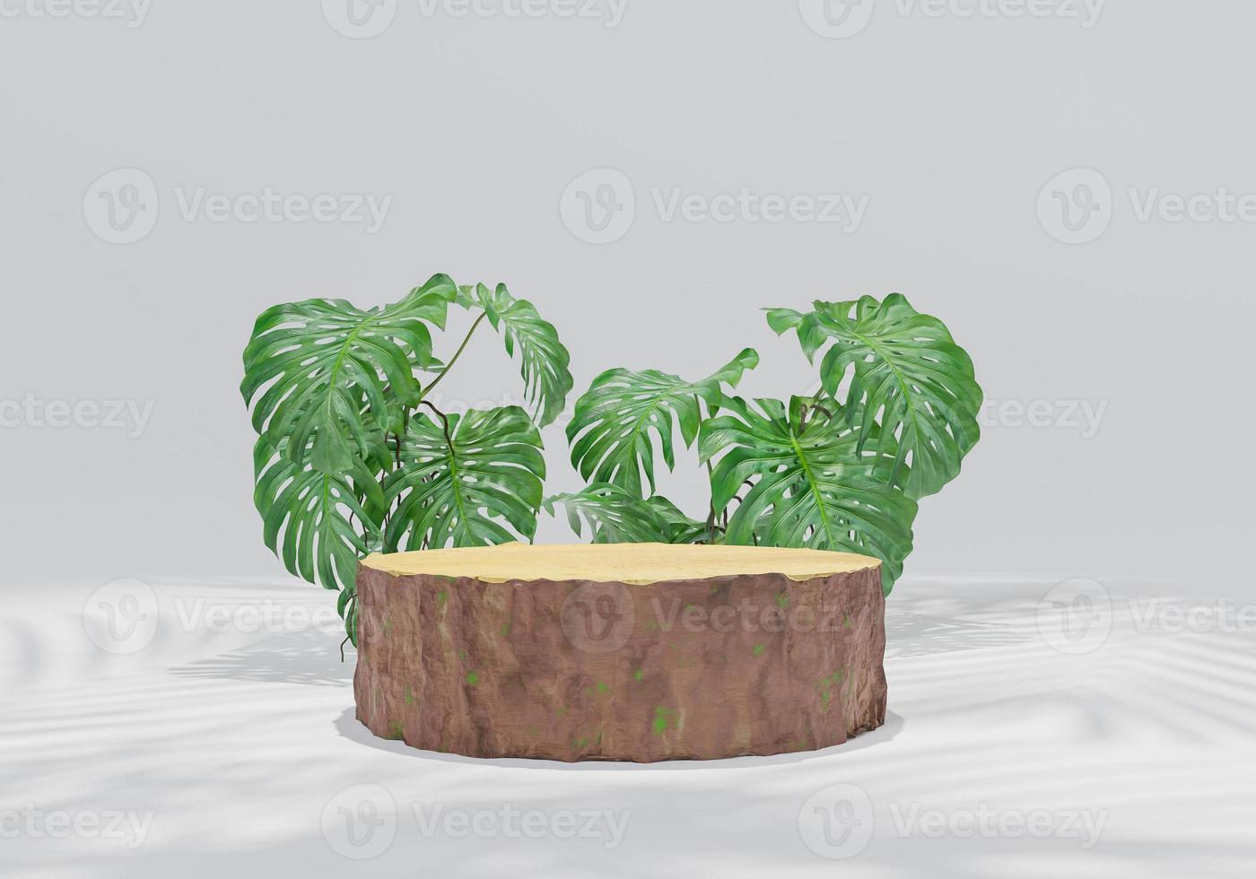 3d rendering Minimal modern product display on neutral background. podium and green leaves. Concept scene stage showcase for new product, promotion sale, banner, presentation, cosmetic photo