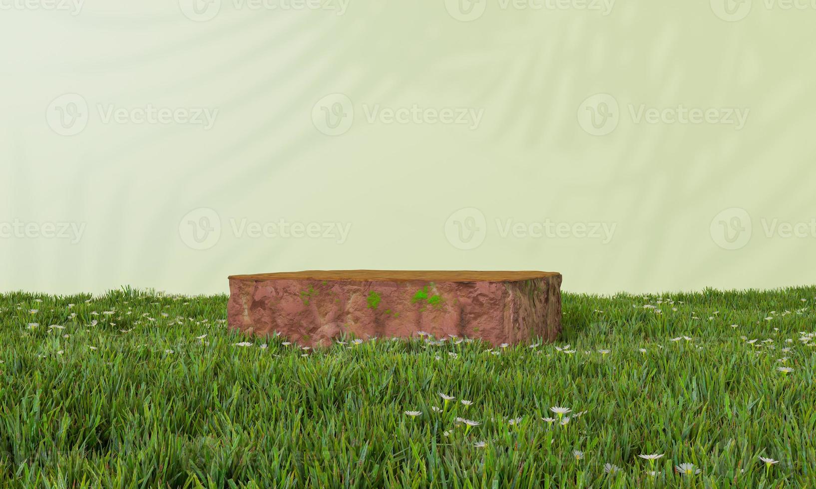 3d rendering Minimal modern product display on neutral background. podium and green leaves. Concept scene stage showcase for new product, promotion sale, banner, presentation, cosmetic photo