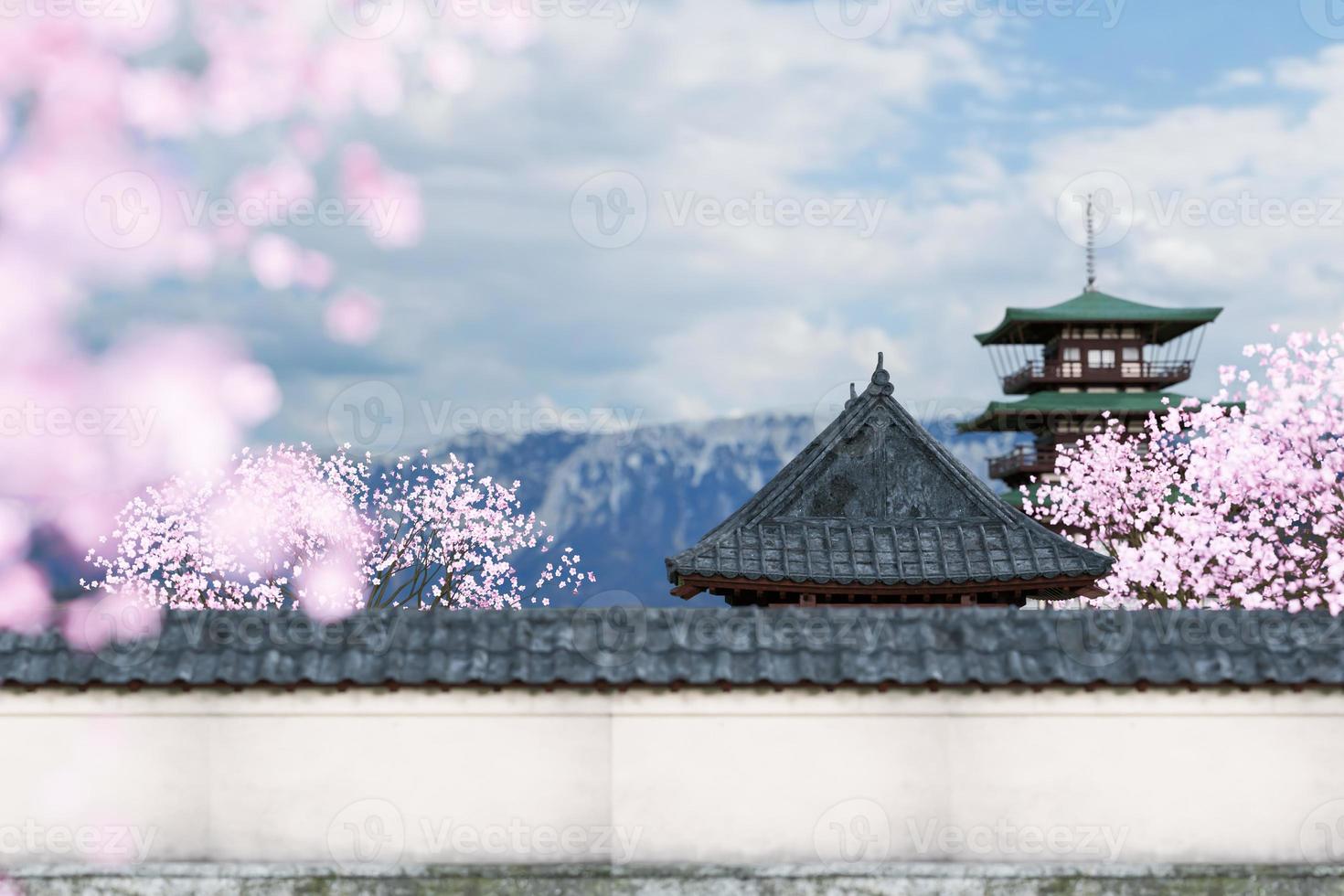 castillo de japón y flor de cerezo en primavera. temporadas de sakura, arquitectura japonesa o coreana. foto