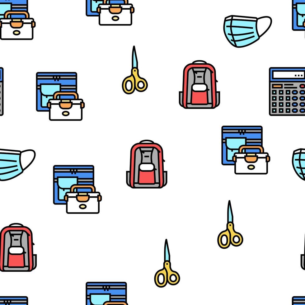 School Supplies Stationery Tools Vector Seamless Pattern