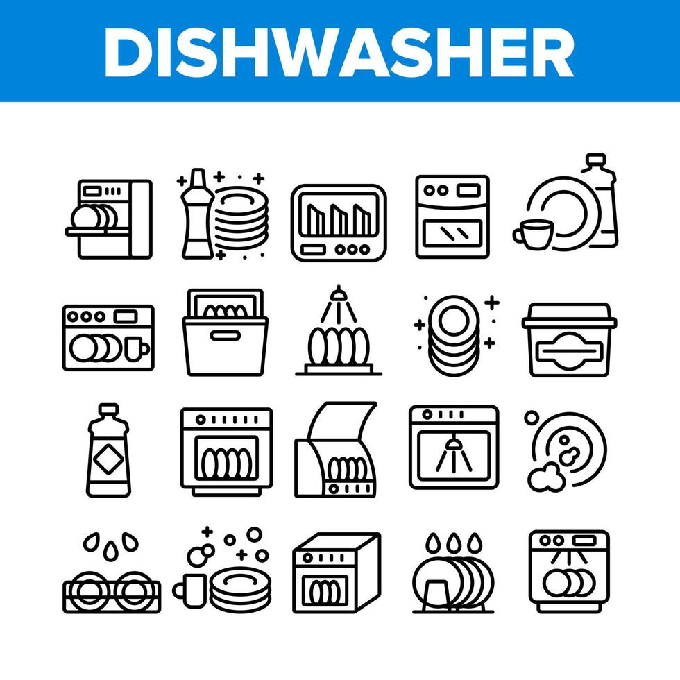 Dishwasher Utensil Collection Icons Set Vector