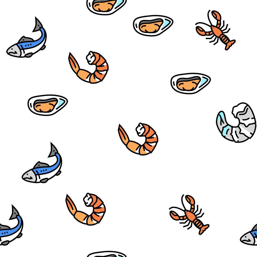 Seafood Cooked Food Dish Menu Vector Seamless Pattern