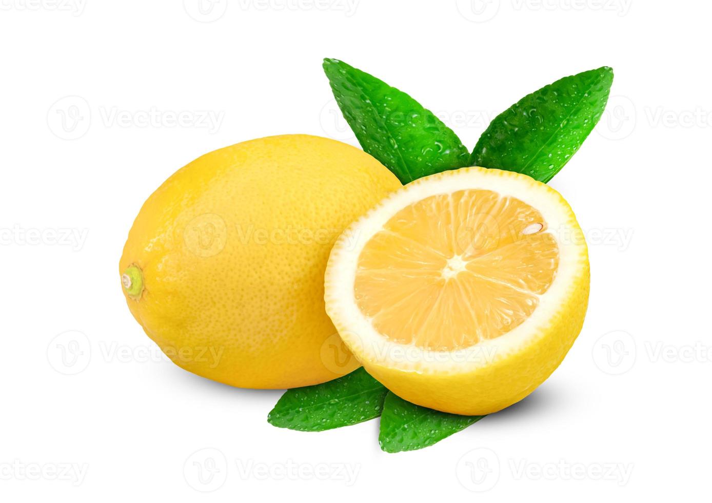 Lemon with leaf isolated on white background photo