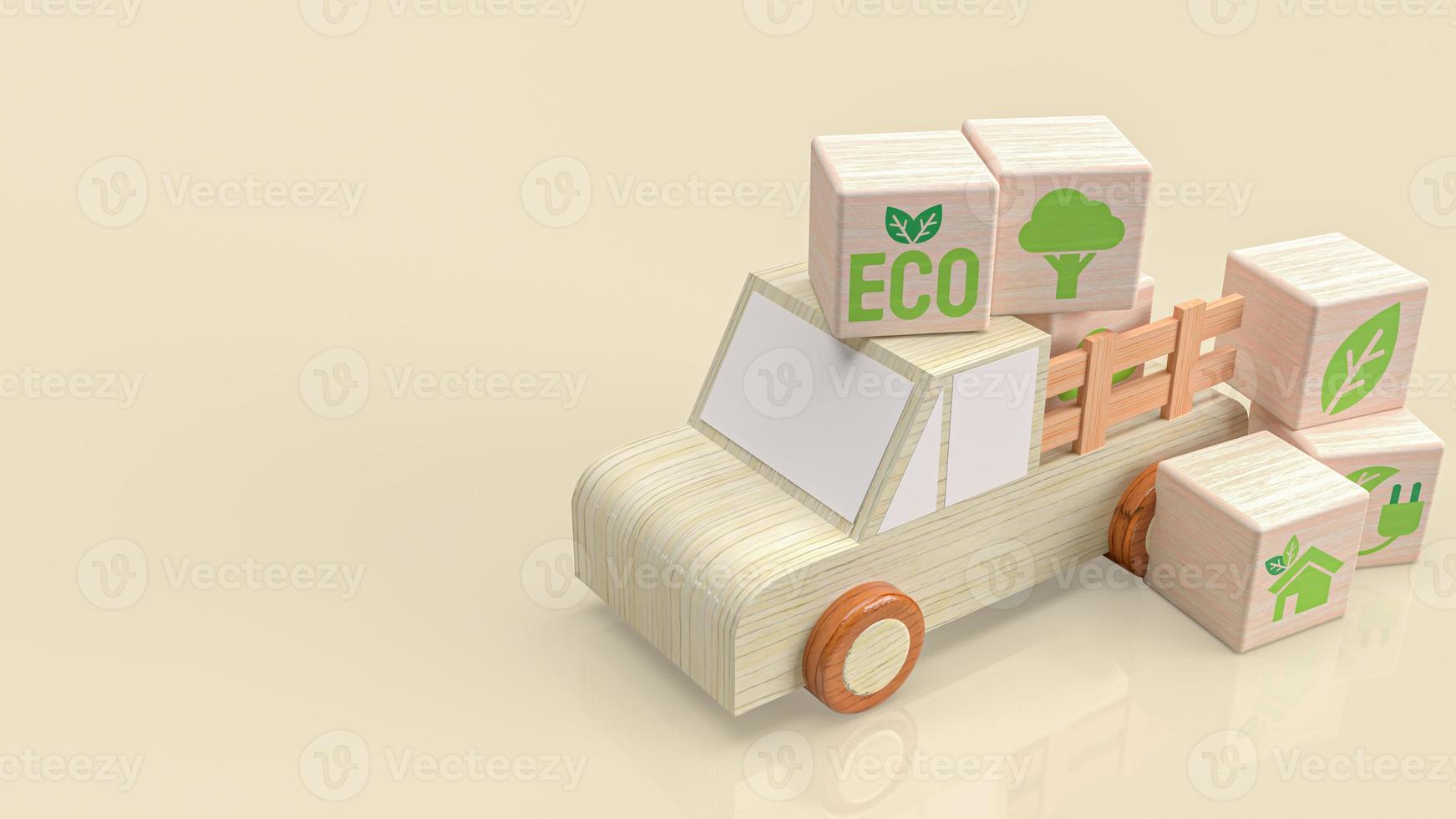 The wood truck and eco symbol on cube for technology or ecological concept 3d rendering photo