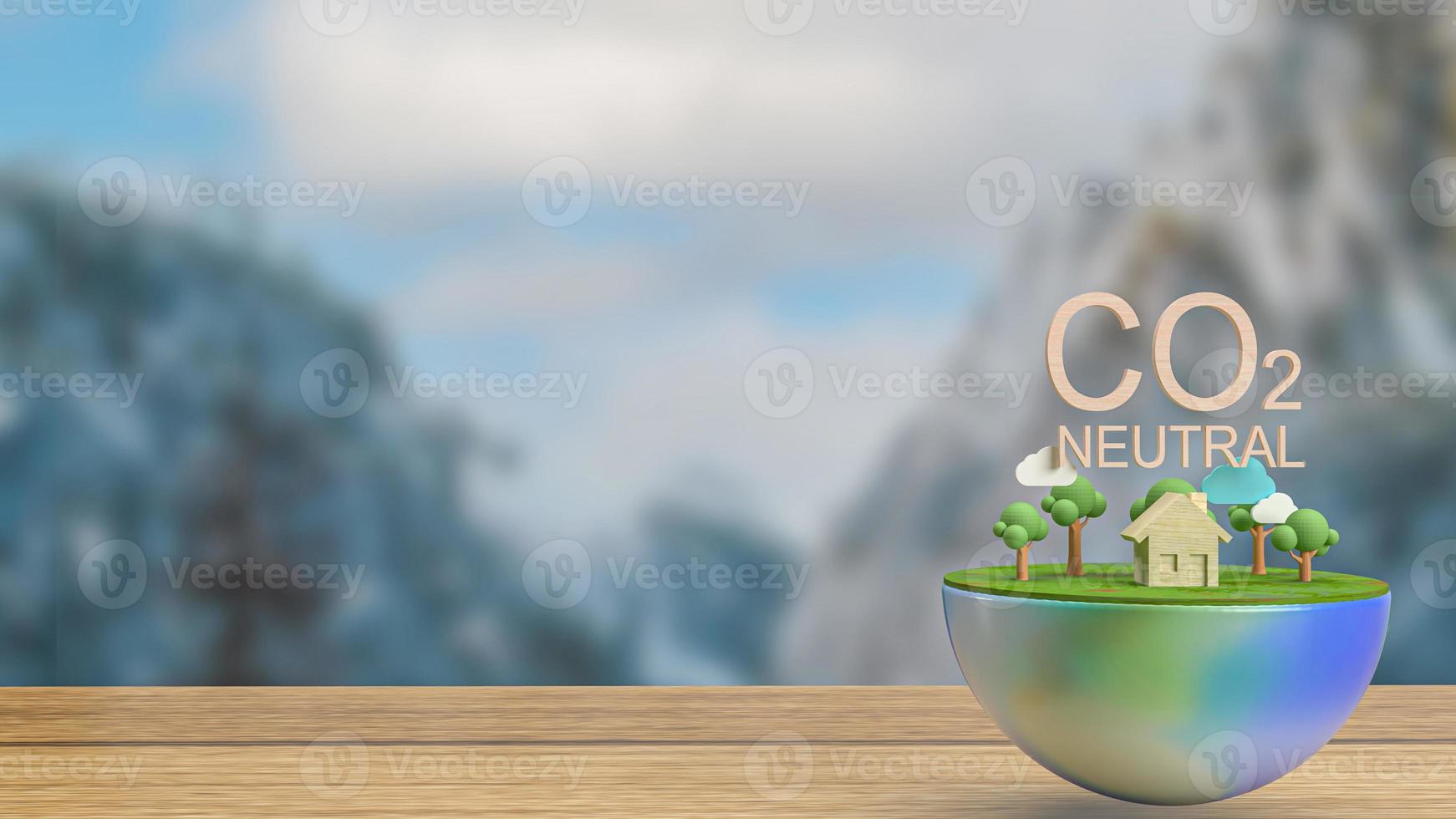 The earth wood home and tree for co2 nature or eco concept 3d rendering photo
