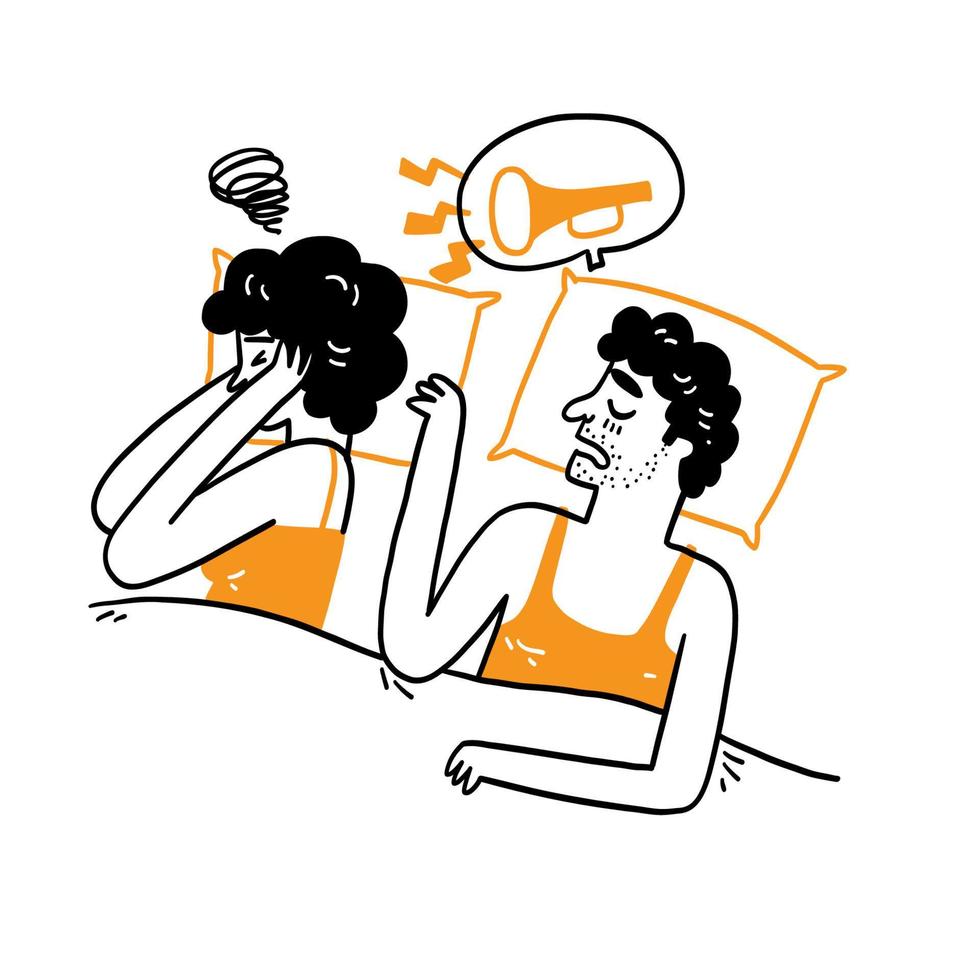 Man sleeping in bed, snoring man.Obstructive sleep apnea therapy. vector