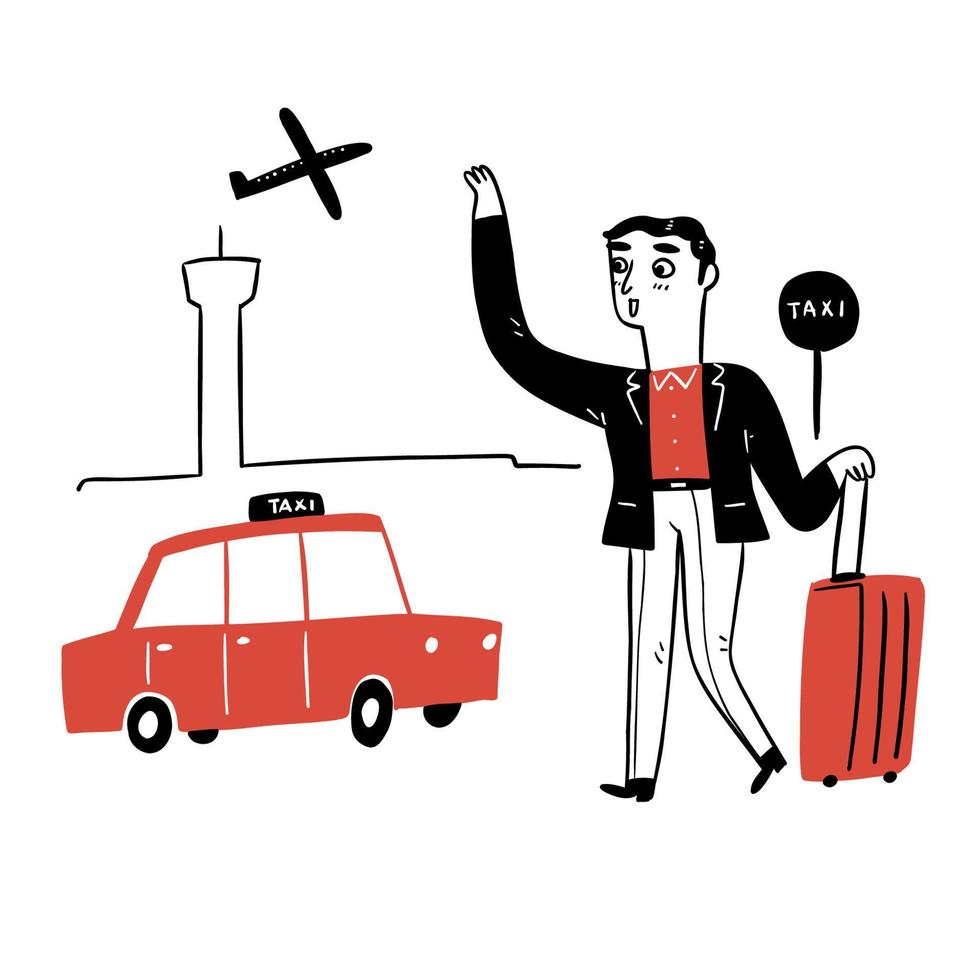 Attractive businessman calling a taxi at the airport vector