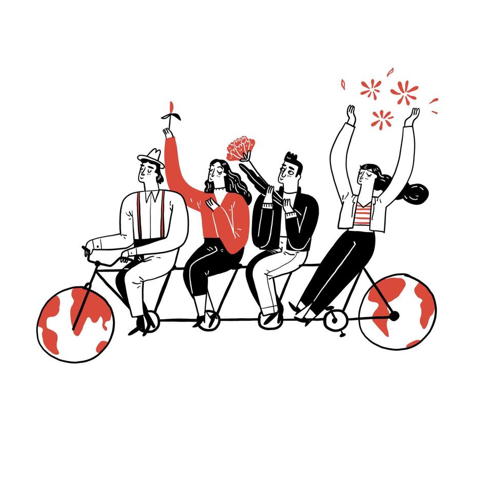 Group of people riding bicycle together vector