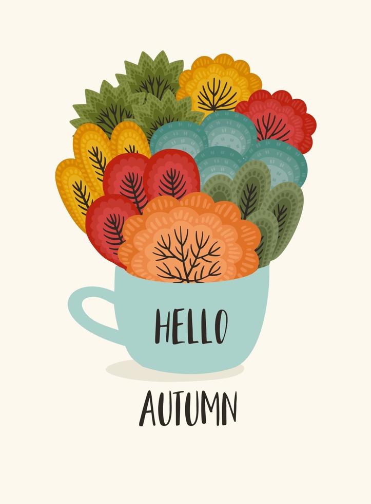 Autumn illustration. Forest in cup. Vector design for card, poster, flyer, web and other use.