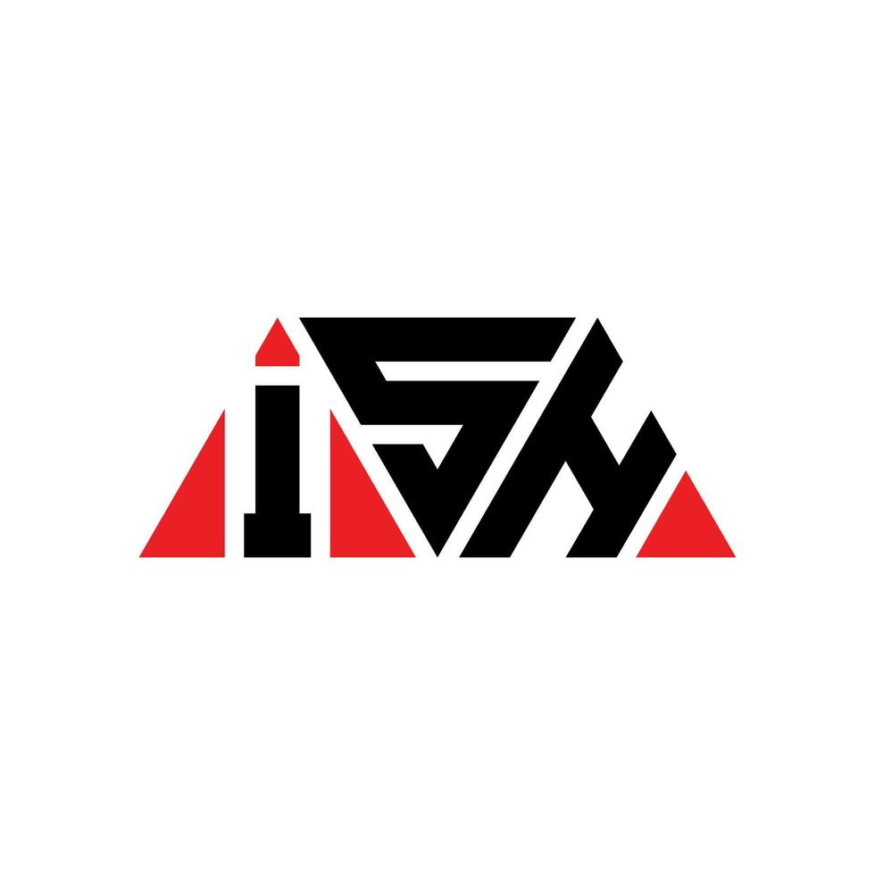 ISH triangle letter logo design with triangle shape. ISH triangle logo design monogram. ISH triangle vector logo template with red color. ISH triangular logo Simple, Elegant, and Luxurious Logo. ISH