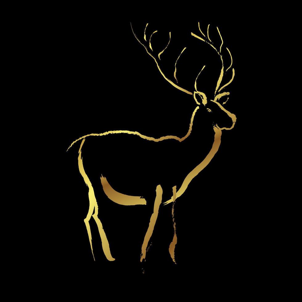 Golden deer with brush stroke painting over black background vector