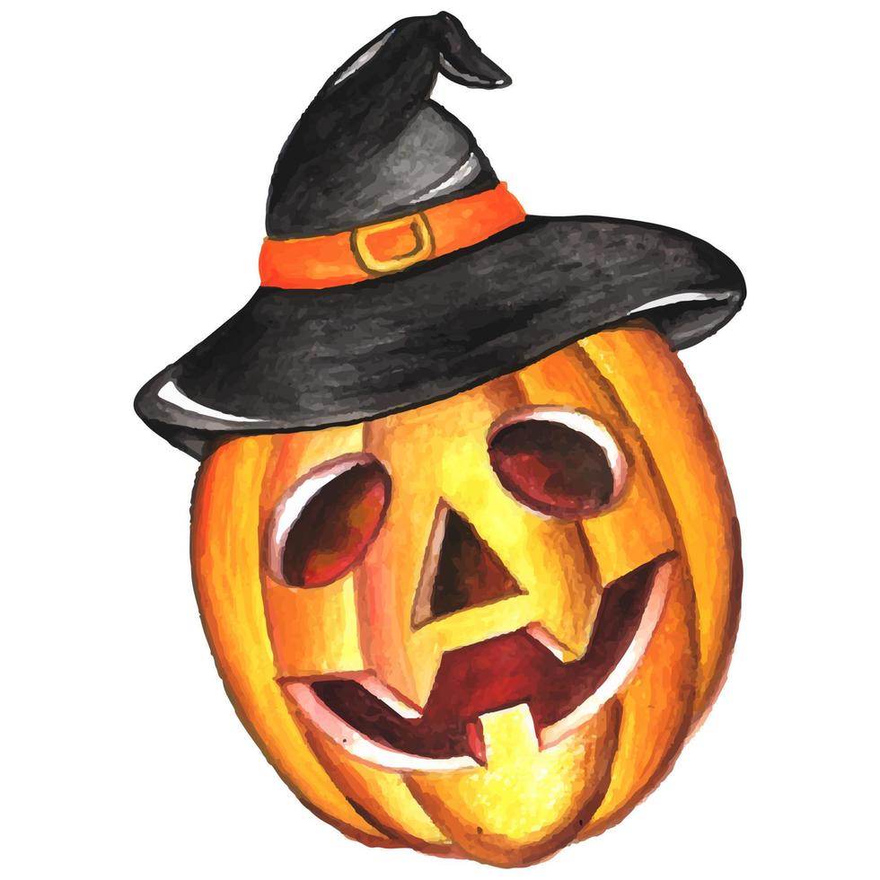 pumpkin hallowen with the black hat vector