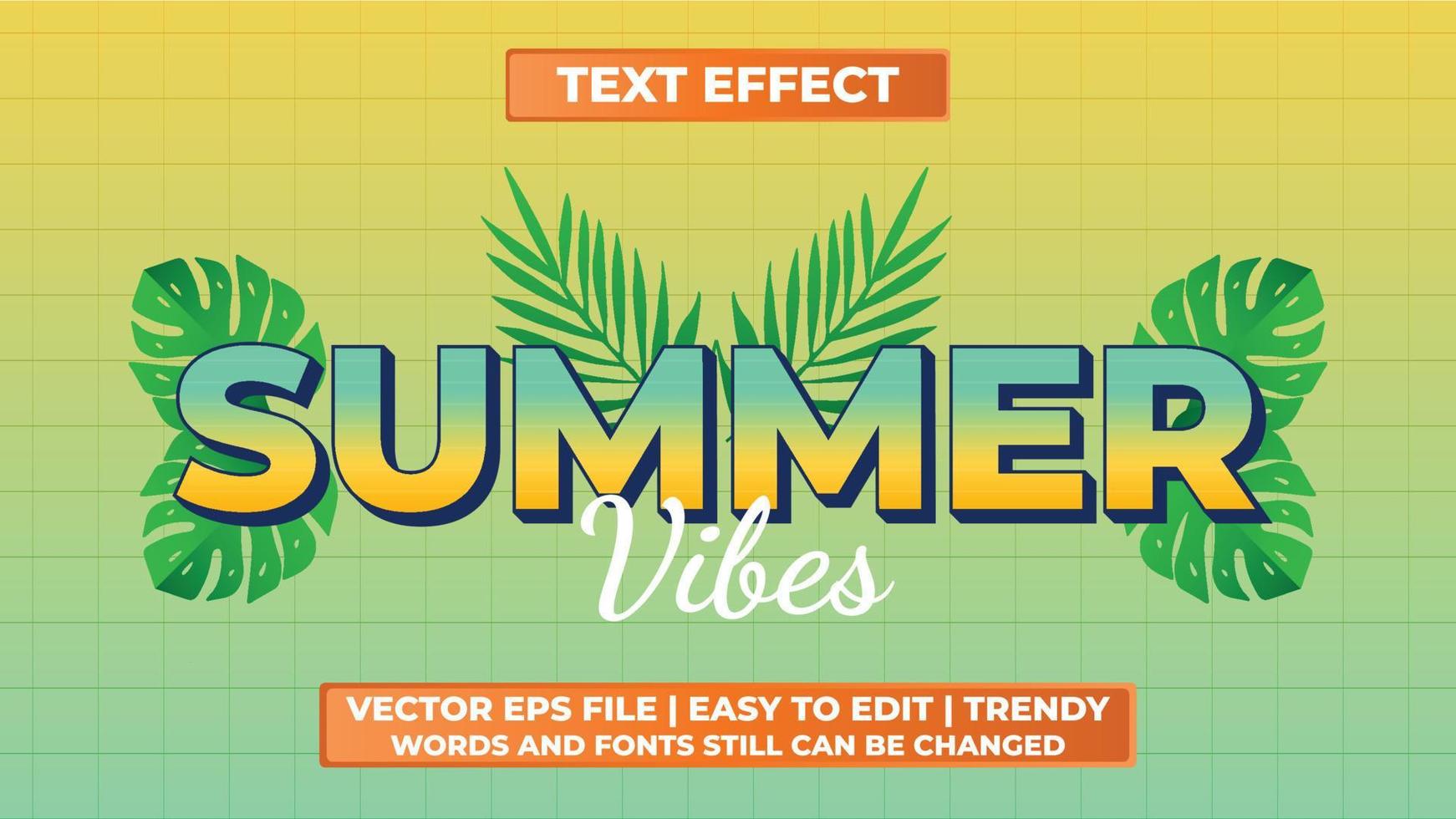 Estilo degradado de efecto de texto editable de vibraciones de verano 3d vector