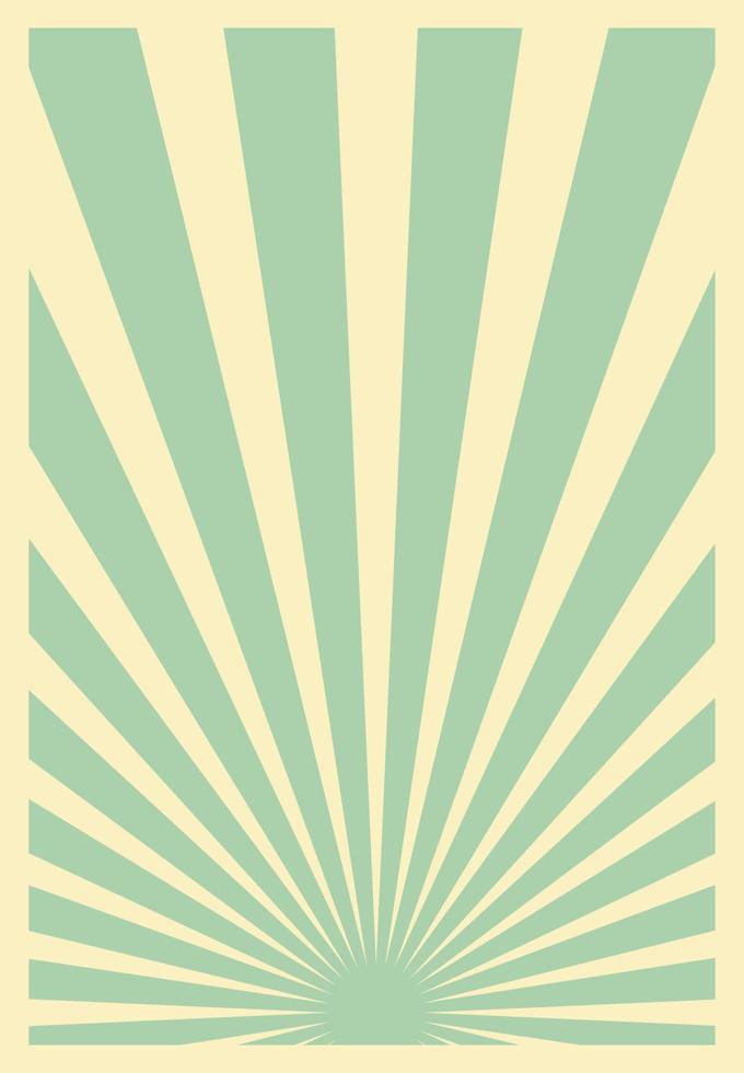 Vintage Green Sunburst Stripes Poster Template With Rays Centered at the Bottom. Retro Inspired Grunge Sun Bursts Vertical Artwork. vector