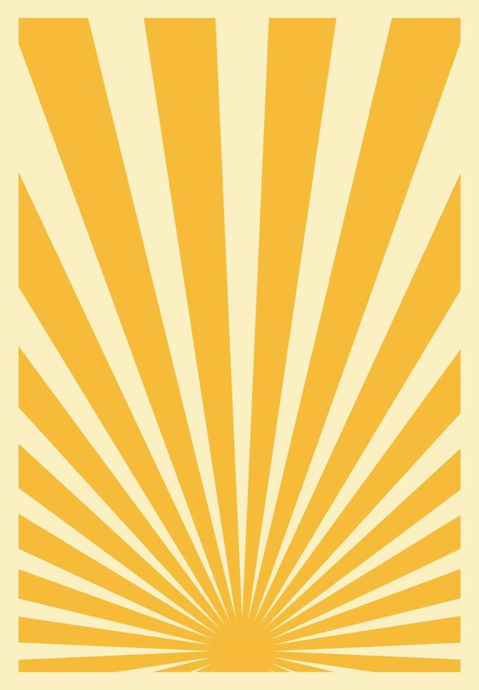 Vintage Yellow Sunburst Stripes Poster Template With Rays Centered at the Bottom. Retro Inspired Grunge Sun Bursts Vertical Artwork. vector