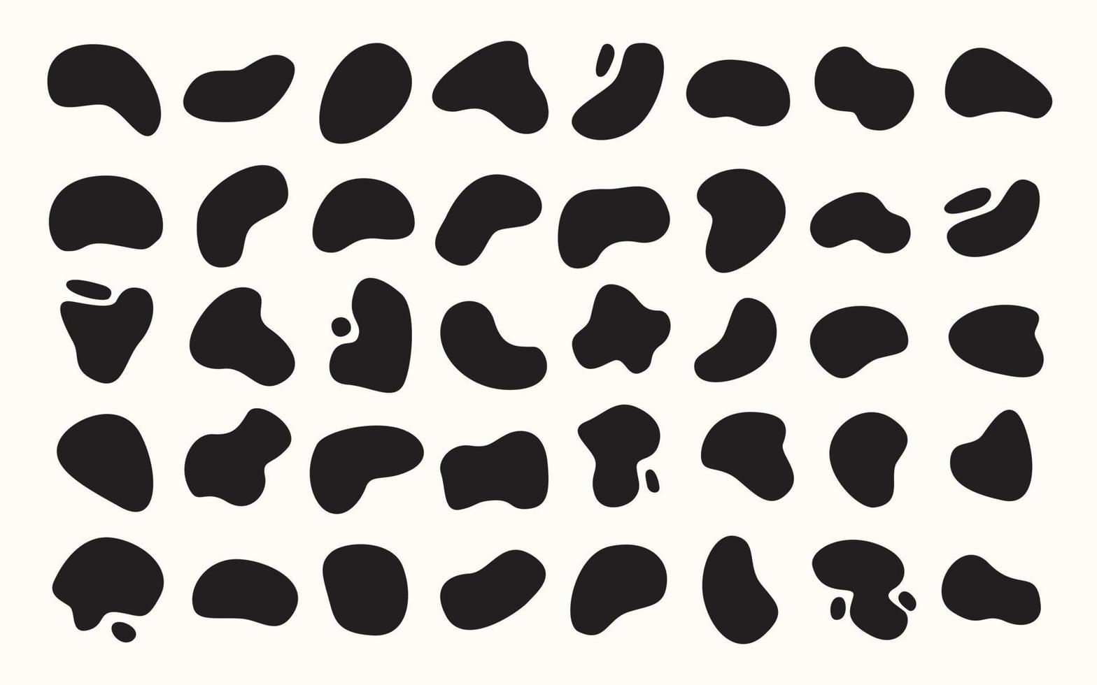 Black Blobs Design Elements Set, Multiple Rounded Forms Isolated on White Background vector