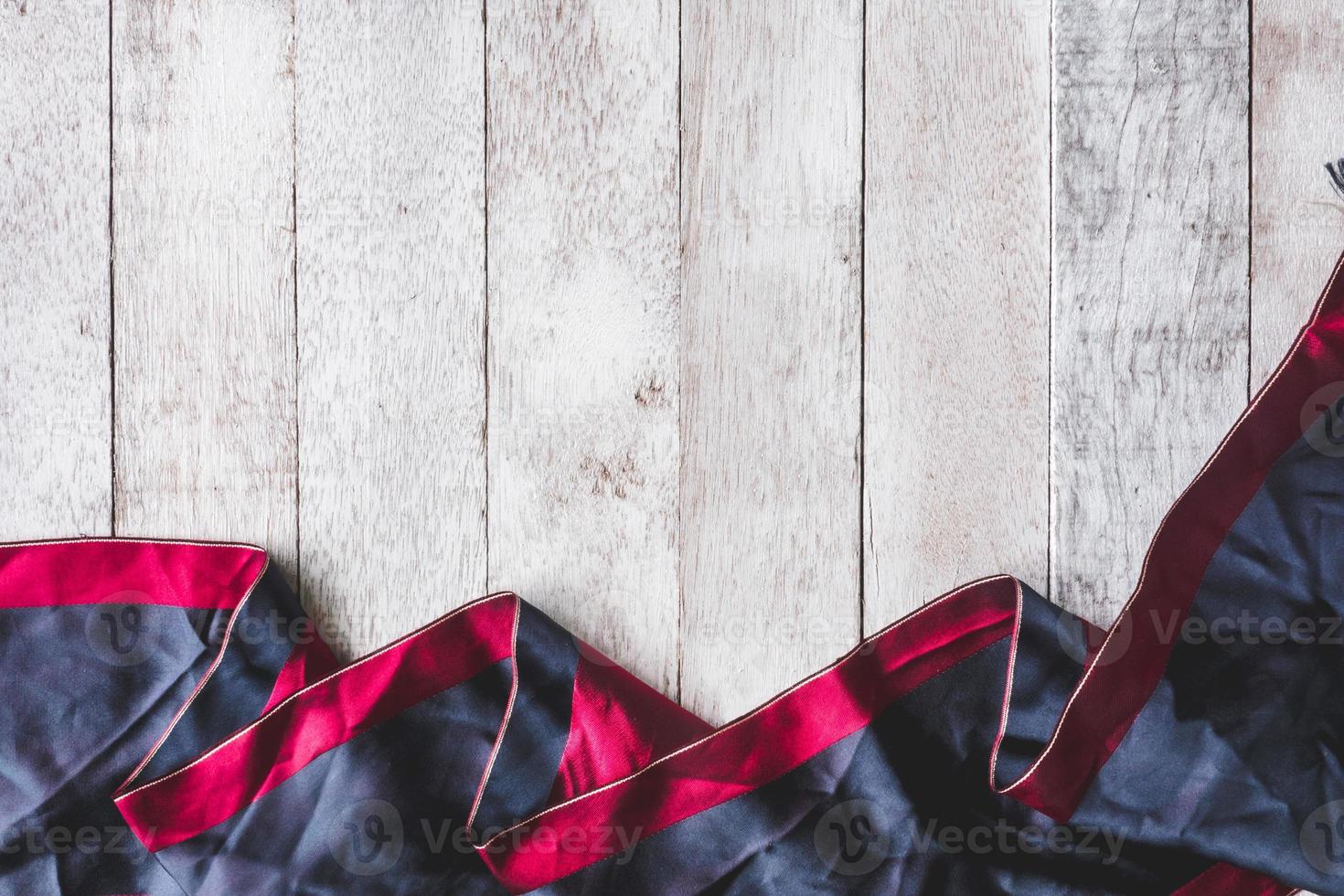 Top view of Tablecloth on wooden table background, Free space for text photo