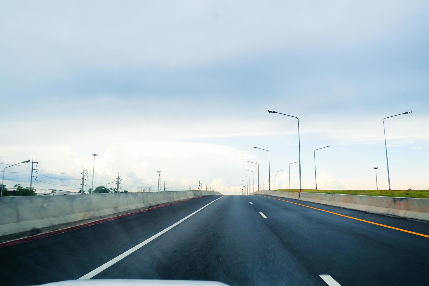 View of Road No. 4 in the south of Thailand in view of a speeding car. travel concept photo