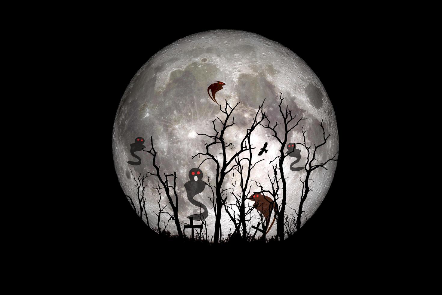 Halloween festival idea. Ghost of a dead tree with the moon in the background. photo