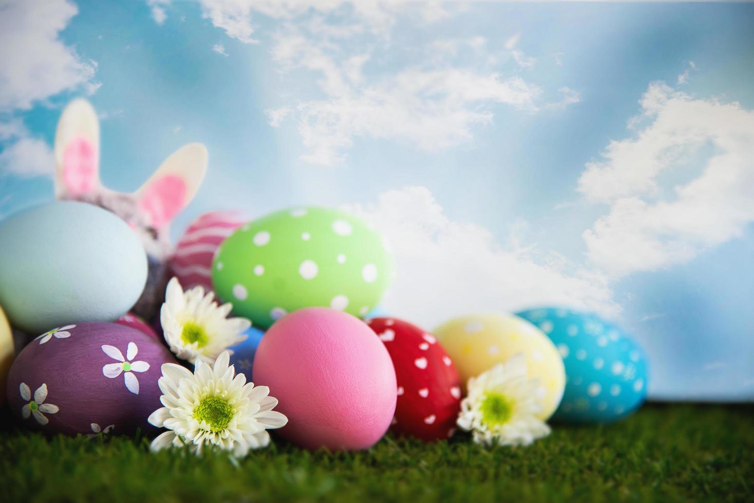 Painted colorful Easter eggs background - Easter holiday celebration background concept photo